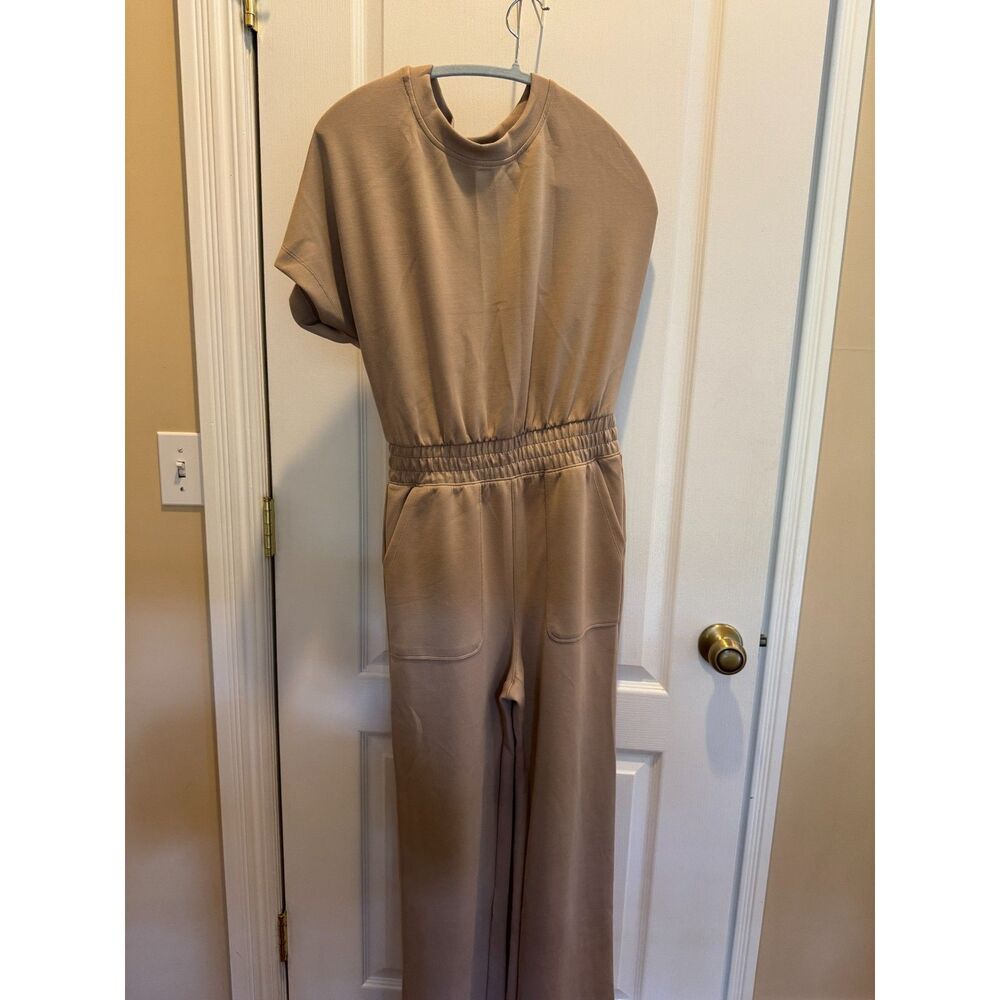 Rae Mode Taupe Short Sleeve Wide Leg Jumpsuit - Size Small